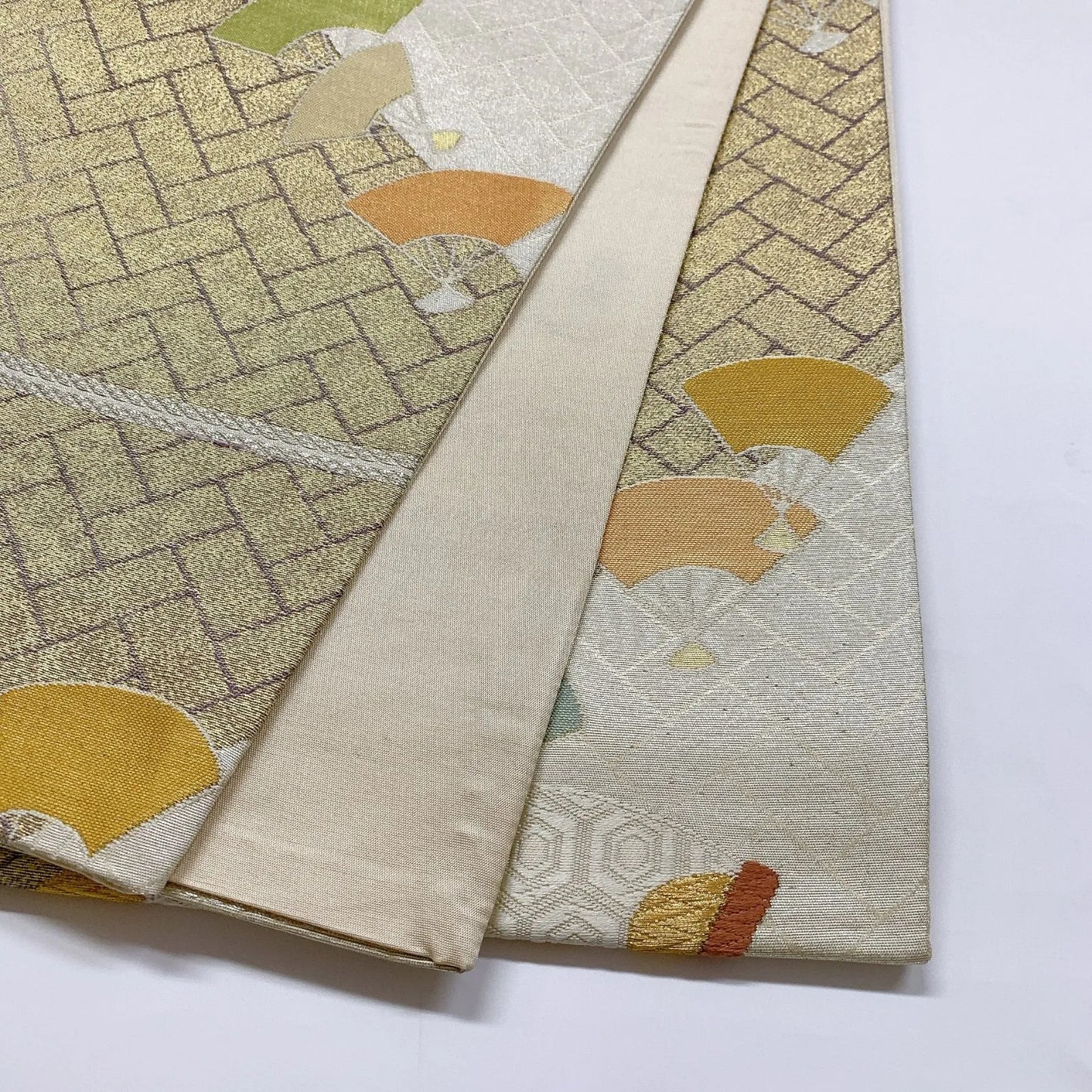 6358# Japanese Vintage Fukuro Obi Belt Kimono Fabric Silk Traditional Gold