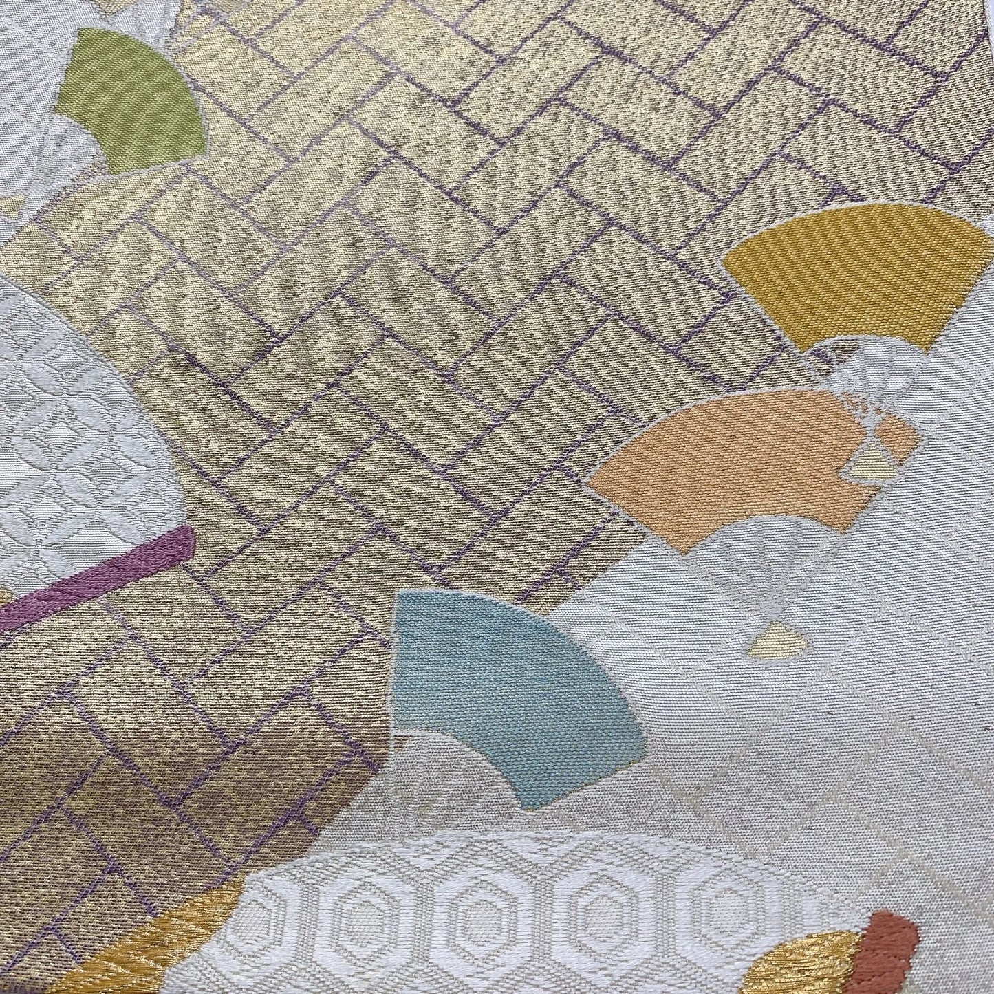 6358# Japanese Vintage Fukuro Obi Belt Kimono Fabric Silk Traditional Gold