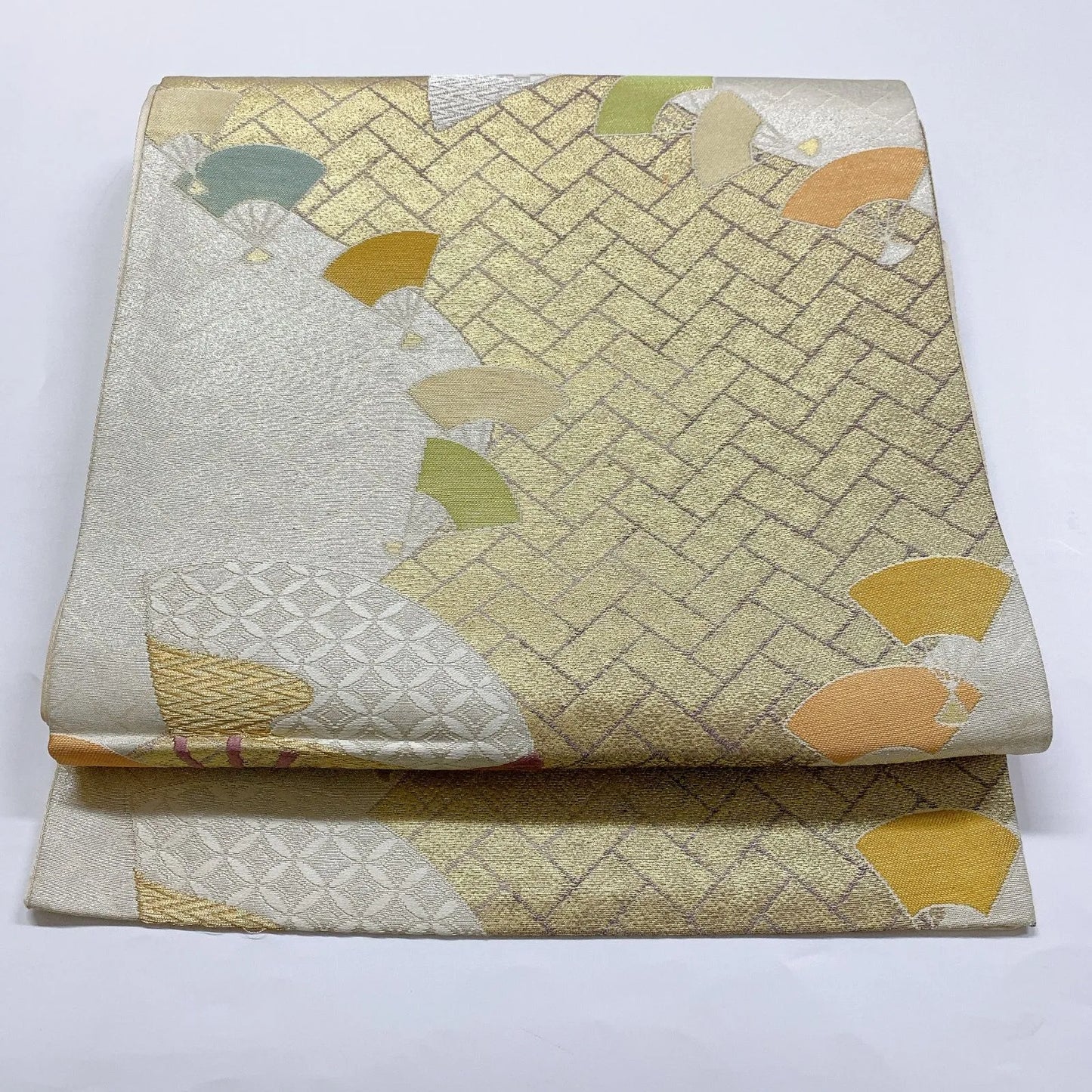 6358# Japanese Vintage Fukuro Obi Belt Kimono Fabric Silk Traditional Gold