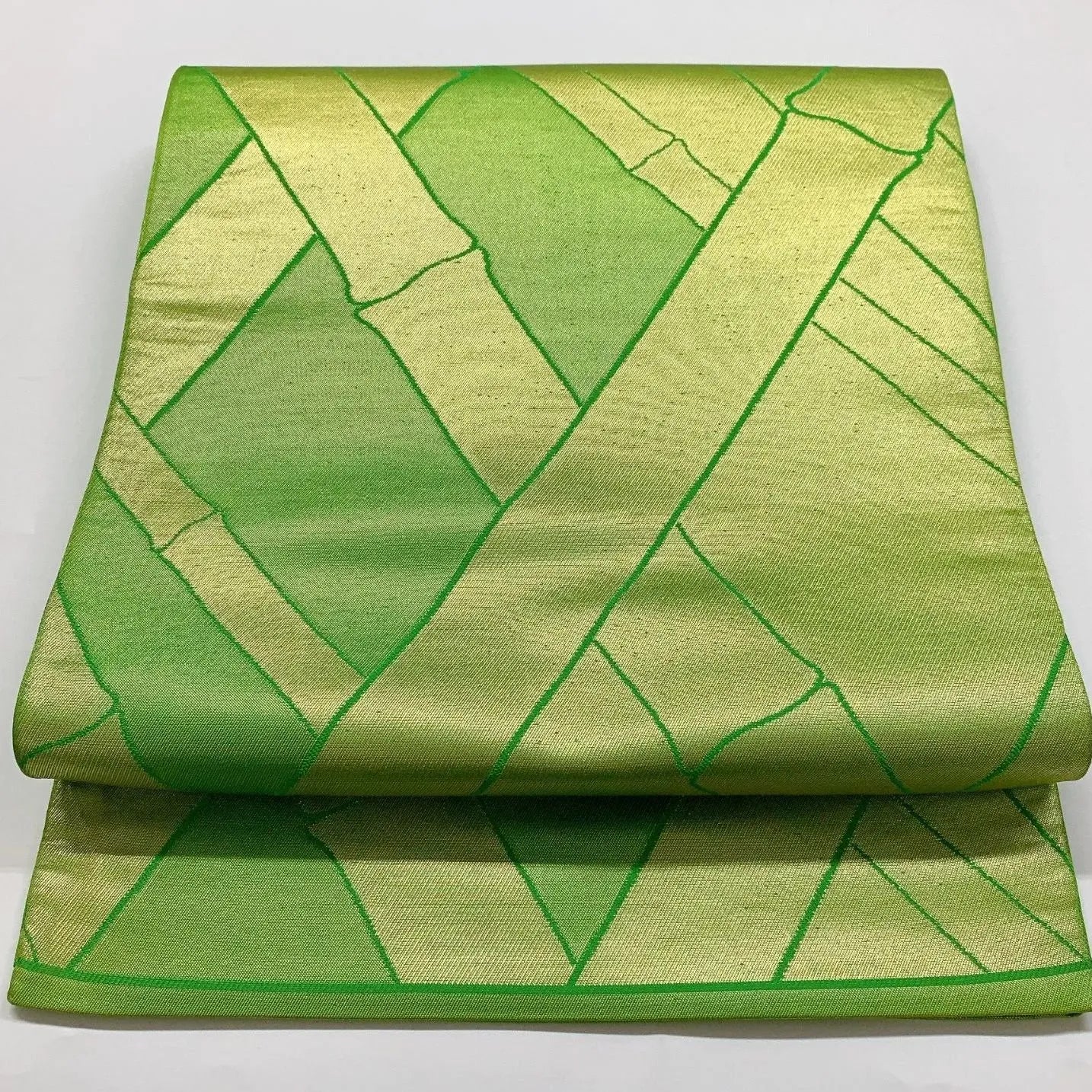 6344# Japanese Vintage Fukuro Obi Belt Kimono Fabric Silk Traditional Green