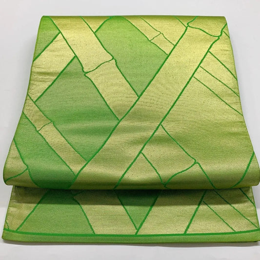 6344# Japanese Vintage Fukuro Obi Belt Kimono Fabric Silk Traditional Green