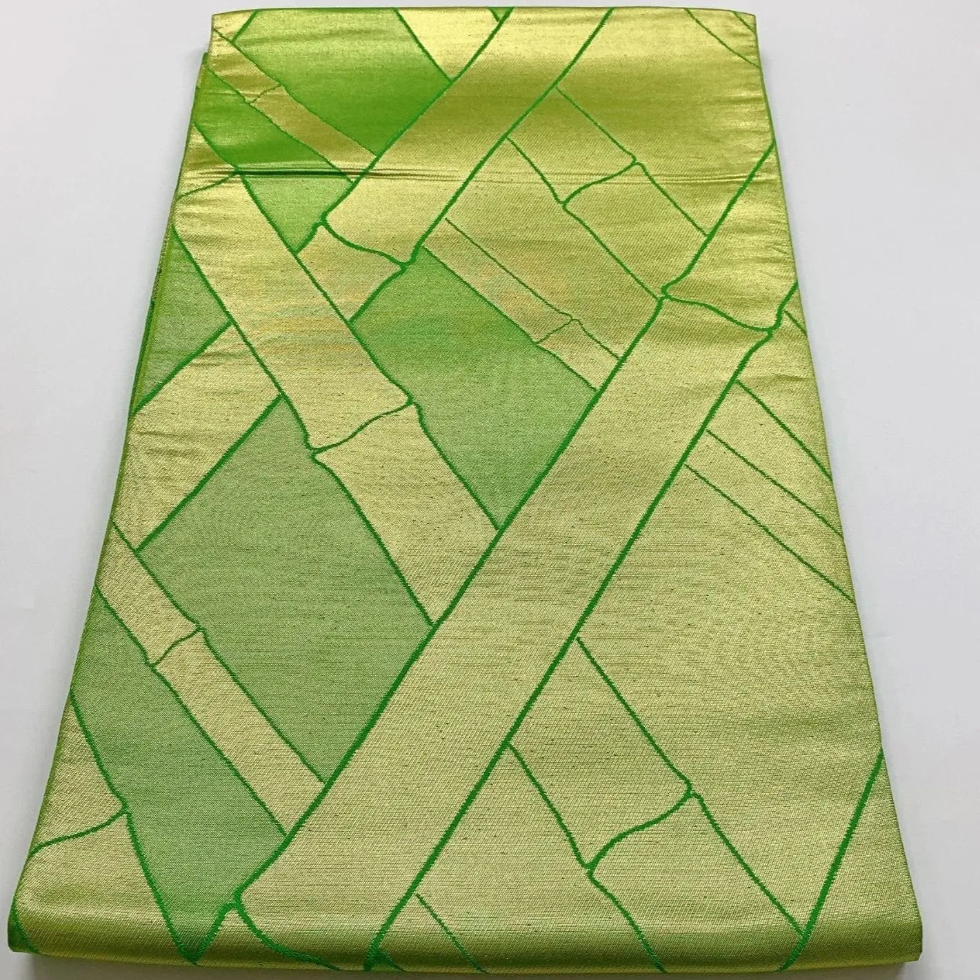 6344# Japanese Vintage Fukuro Obi Belt Kimono Fabric Silk Traditional Green