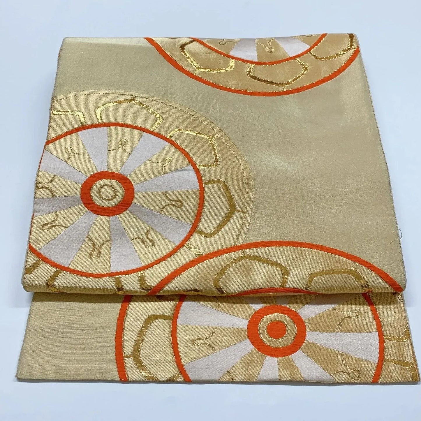 6346# Japanese Vintage Fukuro Obi Belt Kimono Fabric Silk Traditional Gold