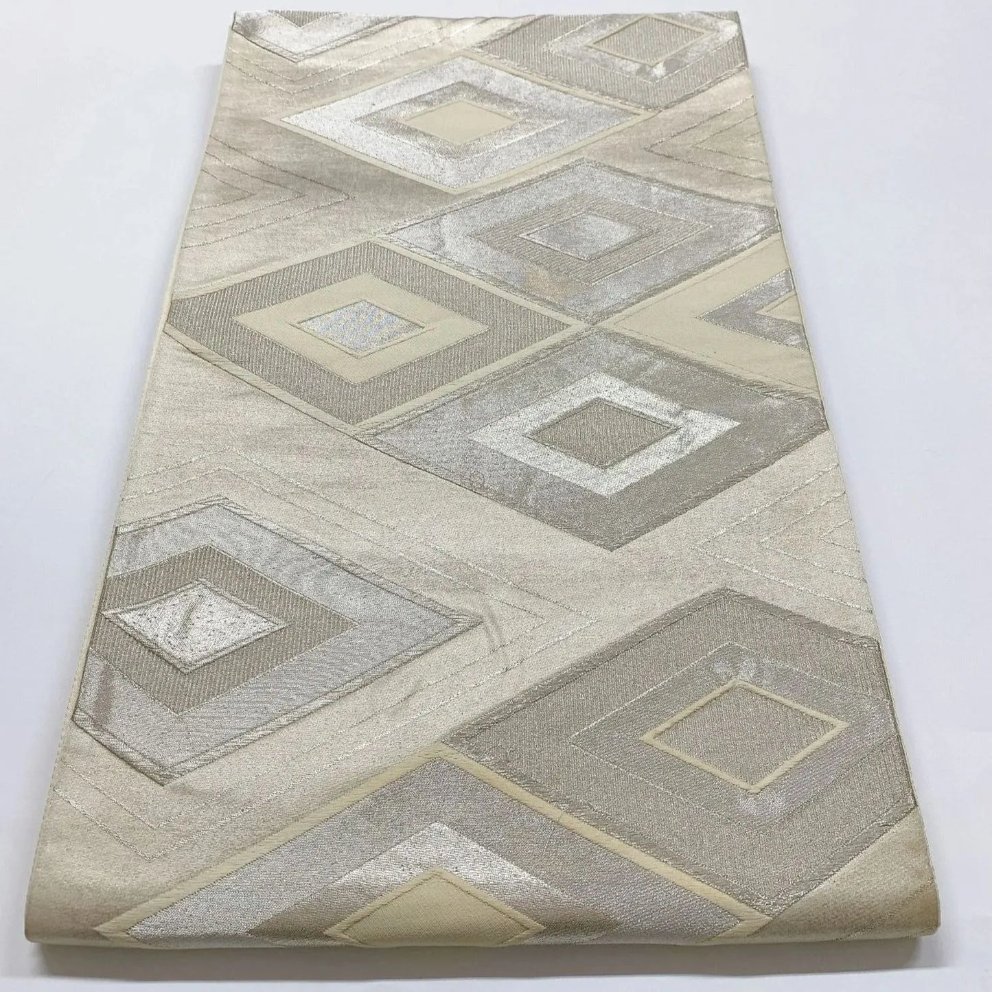 6347# Japanese Vintage Fukuro Obi Belt Kimono Fabric Silk Traditional Silver