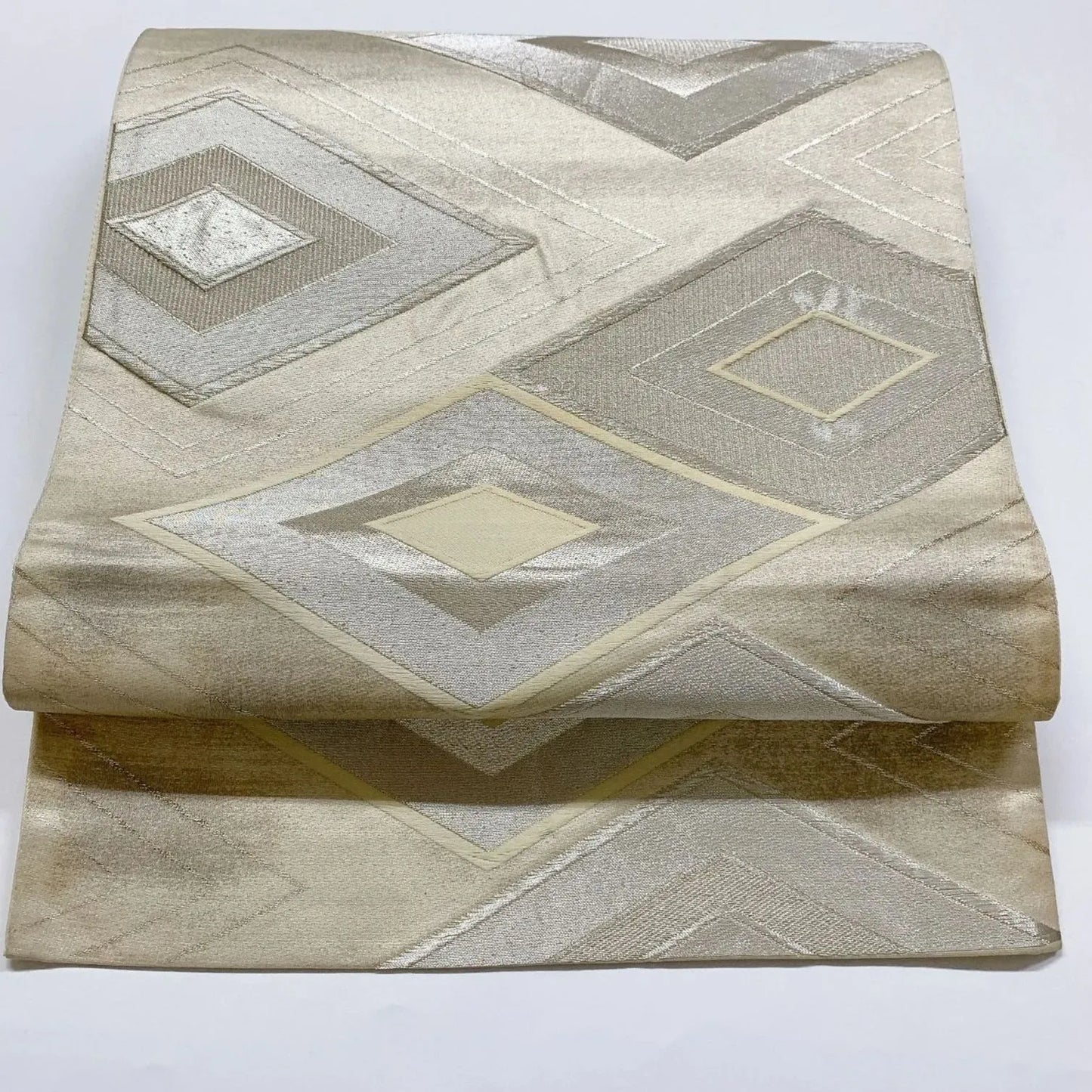 6347# Japanese Vintage Fukuro Obi Belt Kimono Fabric Silk Traditional Silver