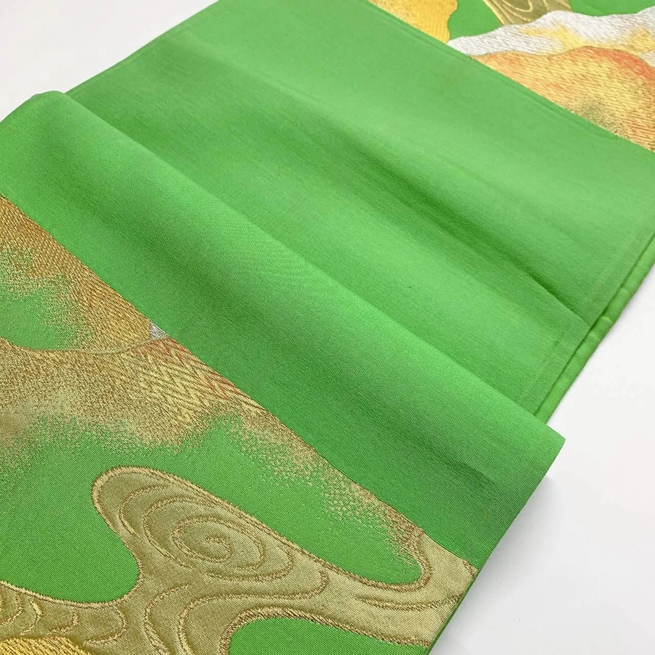 6359# Japanese Vintage Fukuro Obi Belt Kimono Fabric Silk Traditional Green