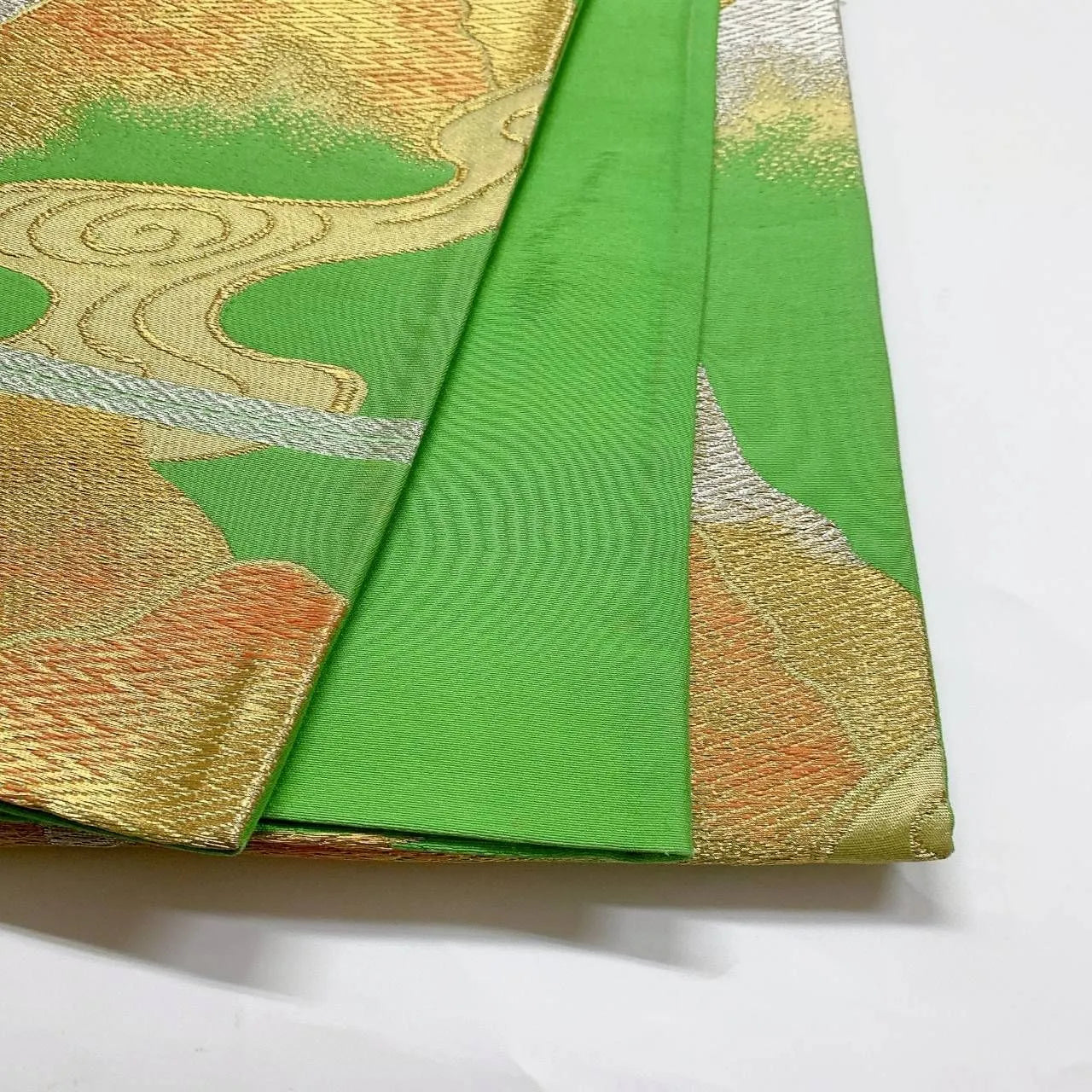 6359# Japanese Vintage Fukuro Obi Belt Kimono Fabric Silk Traditional Green