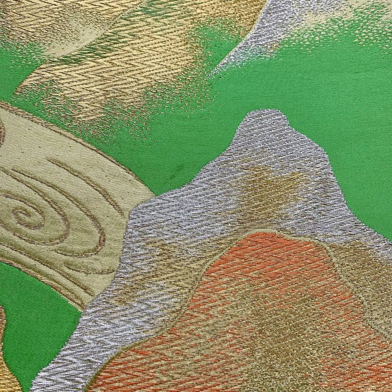 6359# Japanese Vintage Fukuro Obi Belt Kimono Fabric Silk Traditional Green