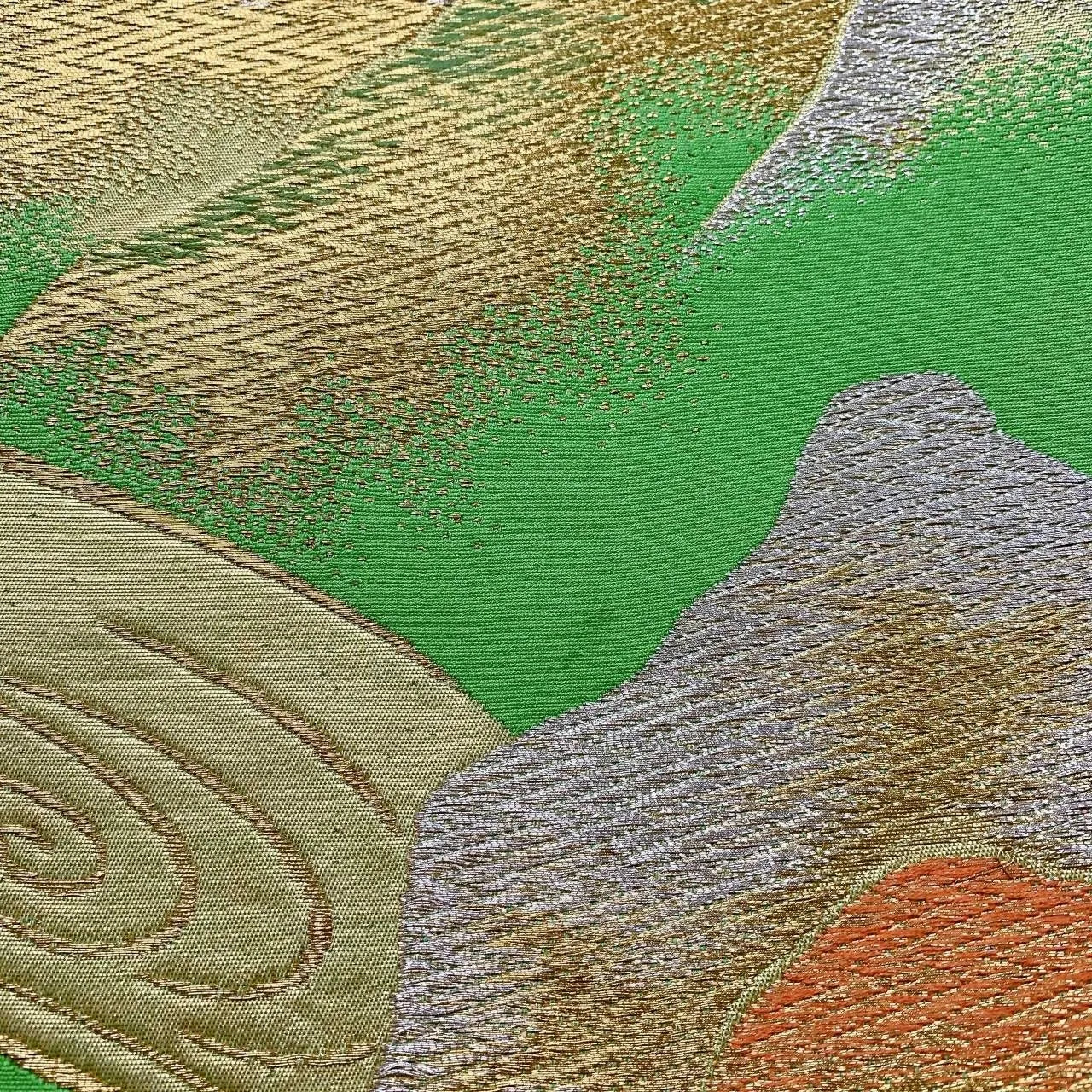 6359# Japanese Vintage Fukuro Obi Belt Kimono Fabric Silk Traditional Green