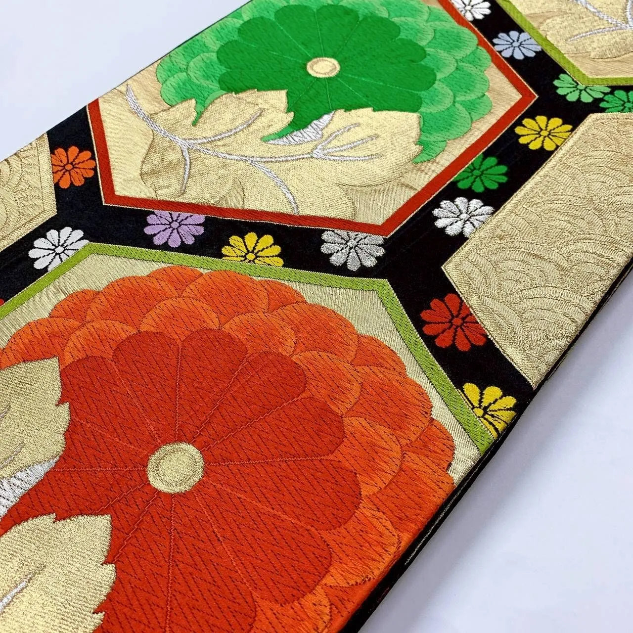 6360# Japanese Vintage Fukuro Obi Belt Kimono Fabric Silk Traditional Embroidery