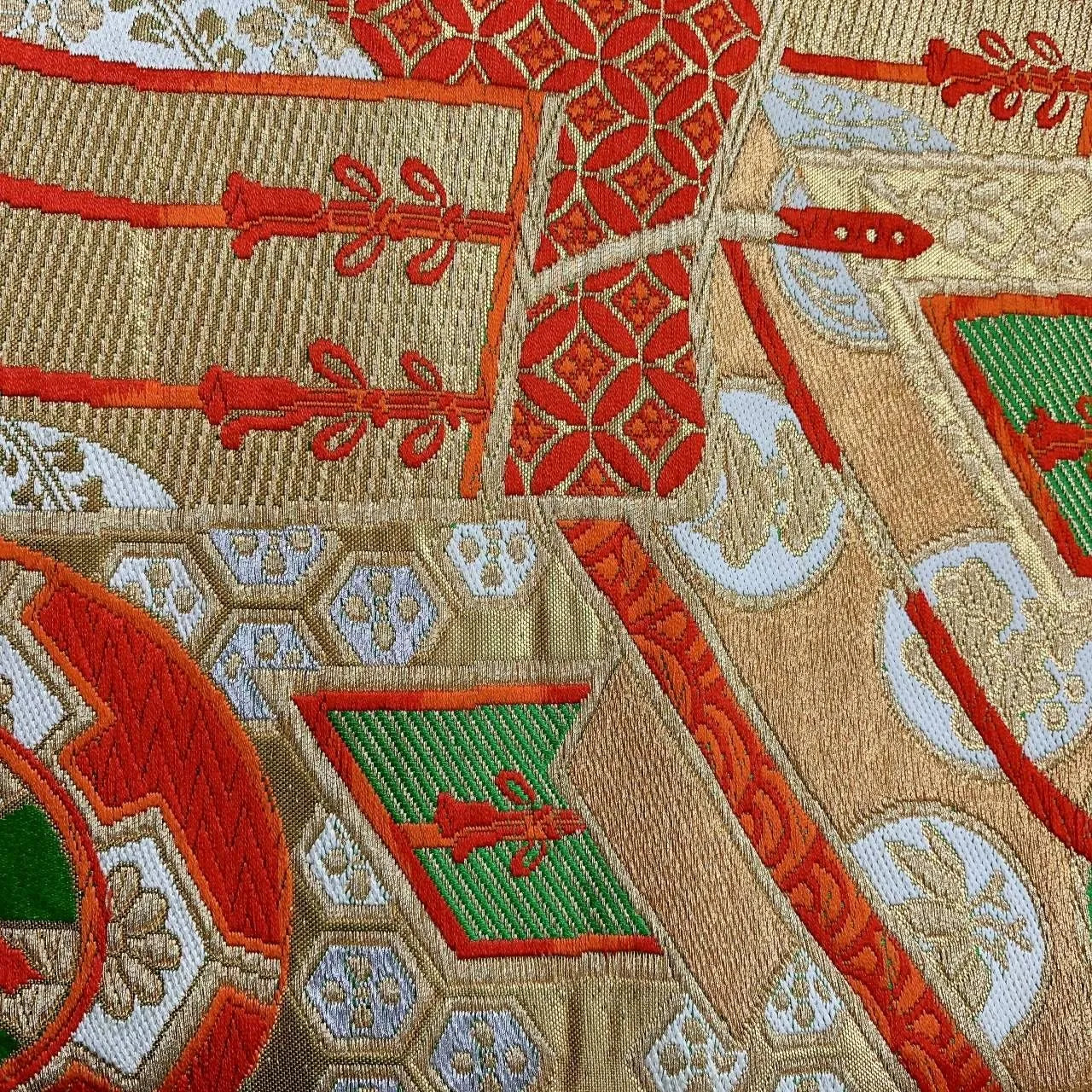 6361# Japanese Vintage Fukuro Obi Belt Kimono Fabric Silk Traditional Green