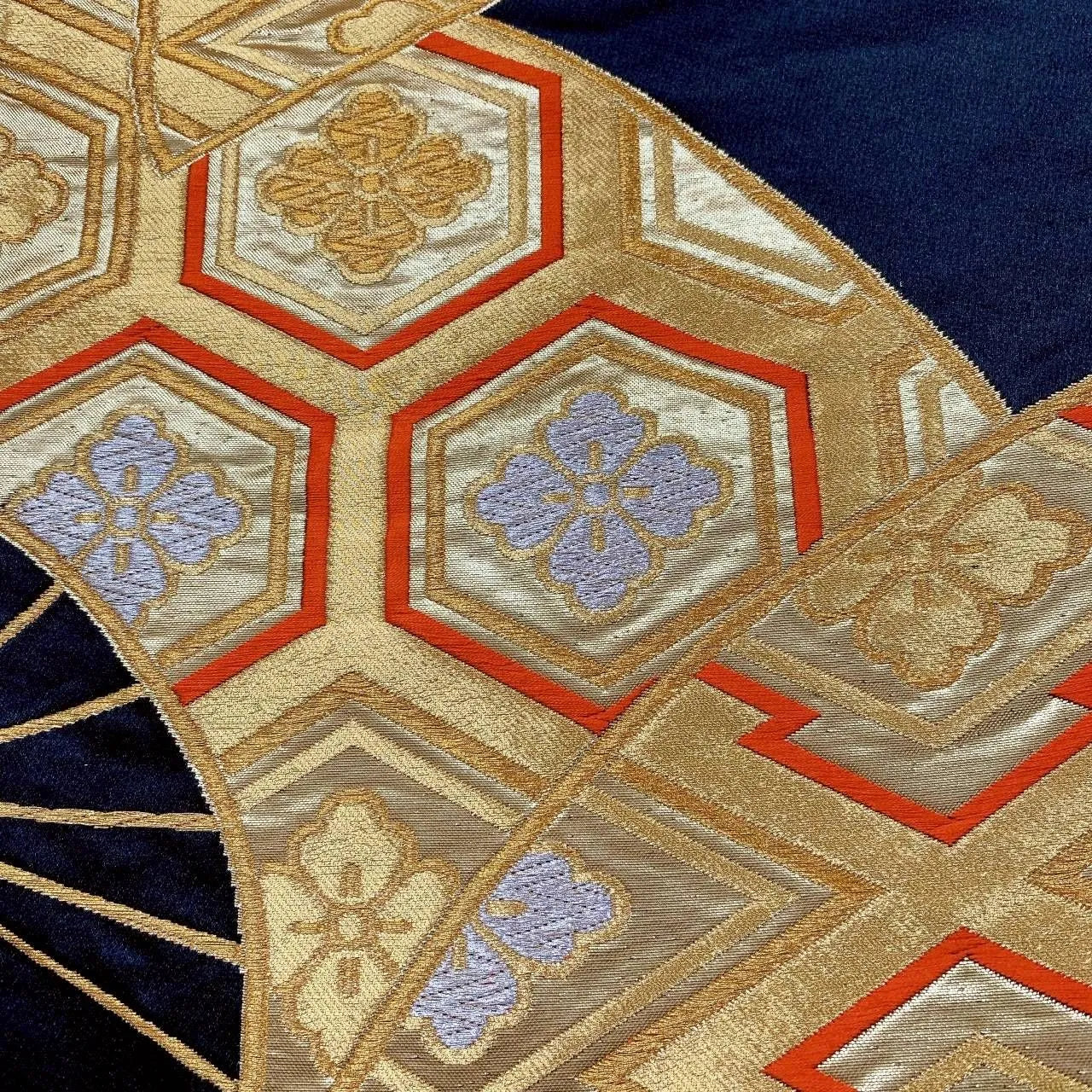 6364# Japanese Vintage Fukuro Obi Belt Kimono Fabric Silk Traditional Black