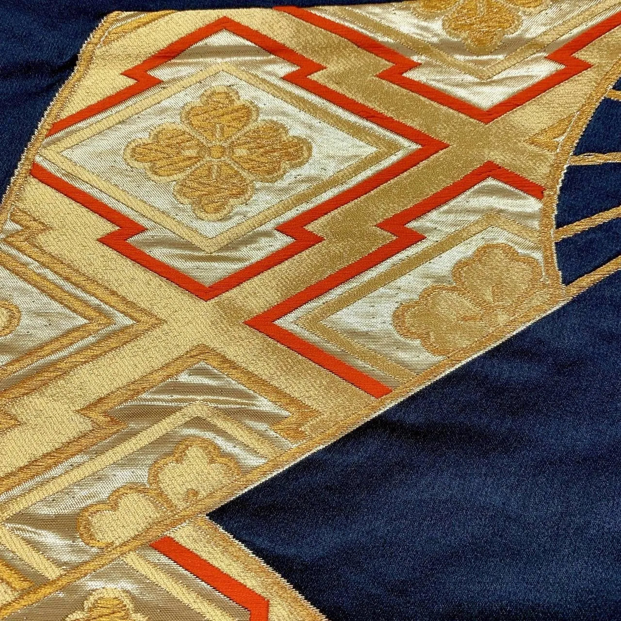 6364# Japanese Vintage Fukuro Obi Belt Kimono Fabric Silk Traditional Black