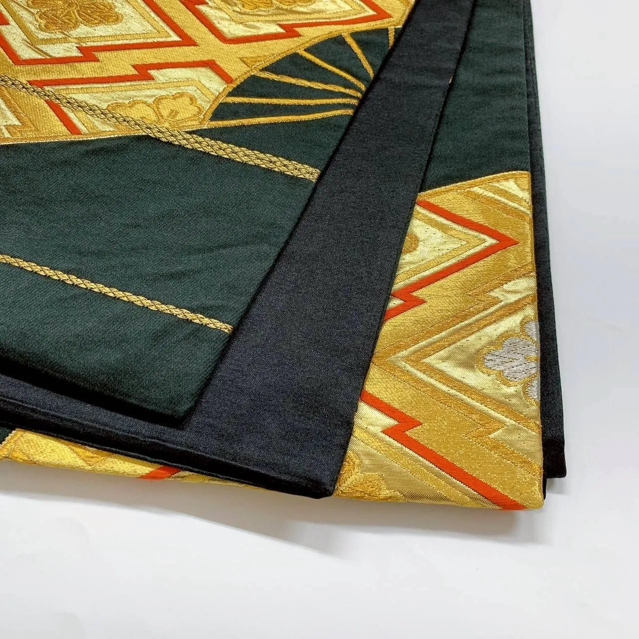 6364# Japanese Vintage Fukuro Obi Belt Kimono Fabric Silk Traditional Black
