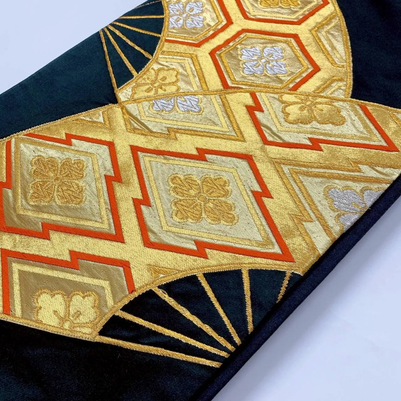 6364# Japanese Vintage Fukuro Obi Belt Kimono Fabric Silk Traditional Black