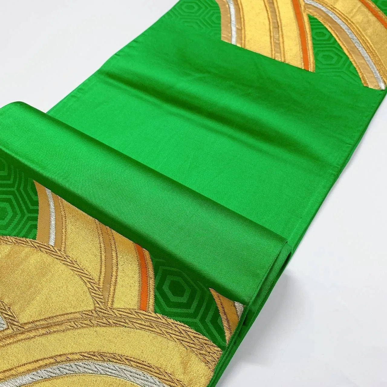 6365# Japanese Vintage Fukuro Obi Belt Kimono Fabric Silk Traditional Green