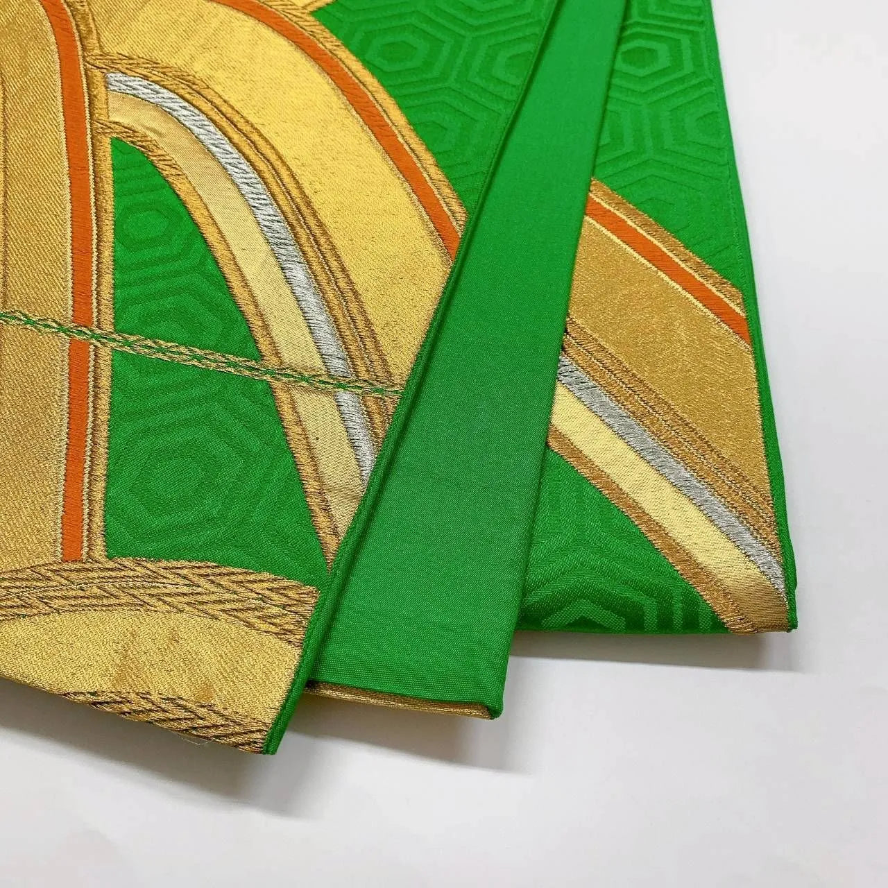 6365# Japanese Vintage Fukuro Obi Belt Kimono Fabric Silk Traditional Green