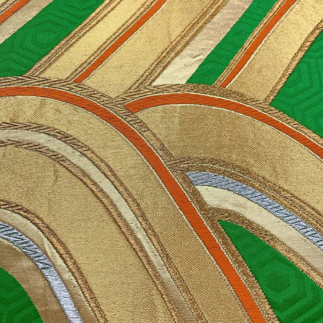 6365# Japanese Vintage Fukuro Obi Belt Kimono Fabric Silk Traditional Green