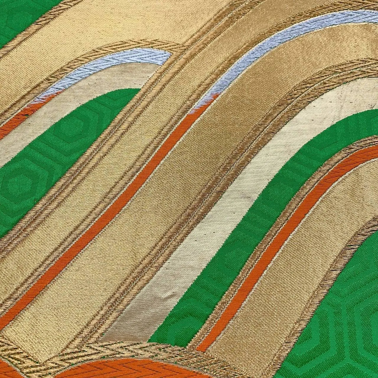 6365# Japanese Vintage Fukuro Obi Belt Kimono Fabric Silk Traditional Green