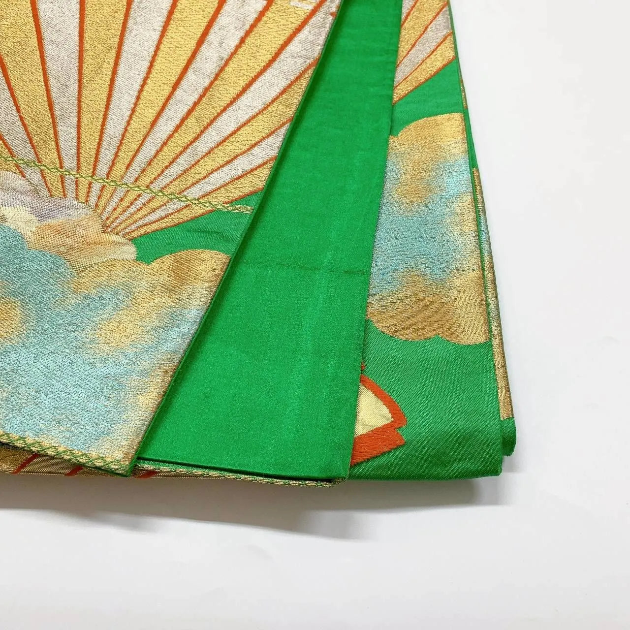 6366# Japanese Vintage Fukuro Obi Belt Kimono Fabric Silk Traditional Green　