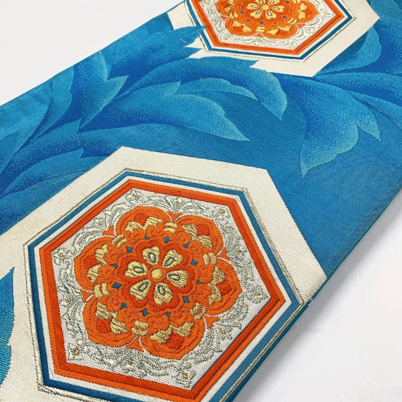 6367# Japanese Vintage Fukuro Obi Belt Kimono Fabric Silk Traditional Embroidery