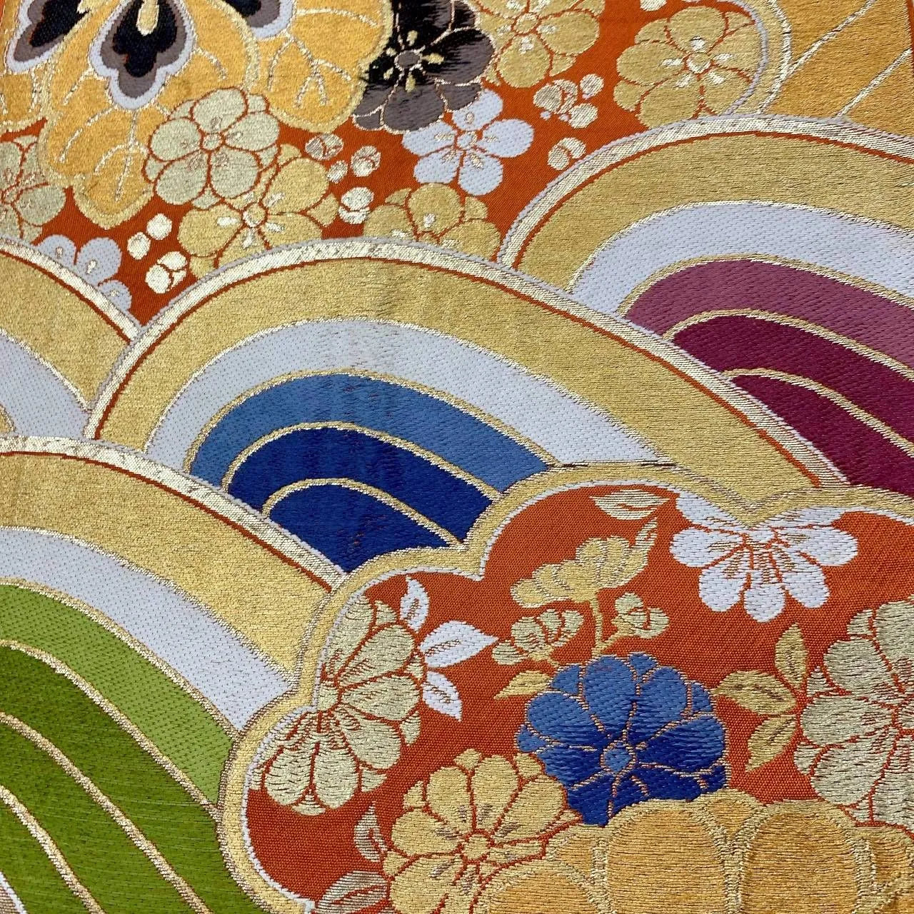 6368# Japanese Vintage Fukuro Obi Belt Kimono Fabric Silk Traditional