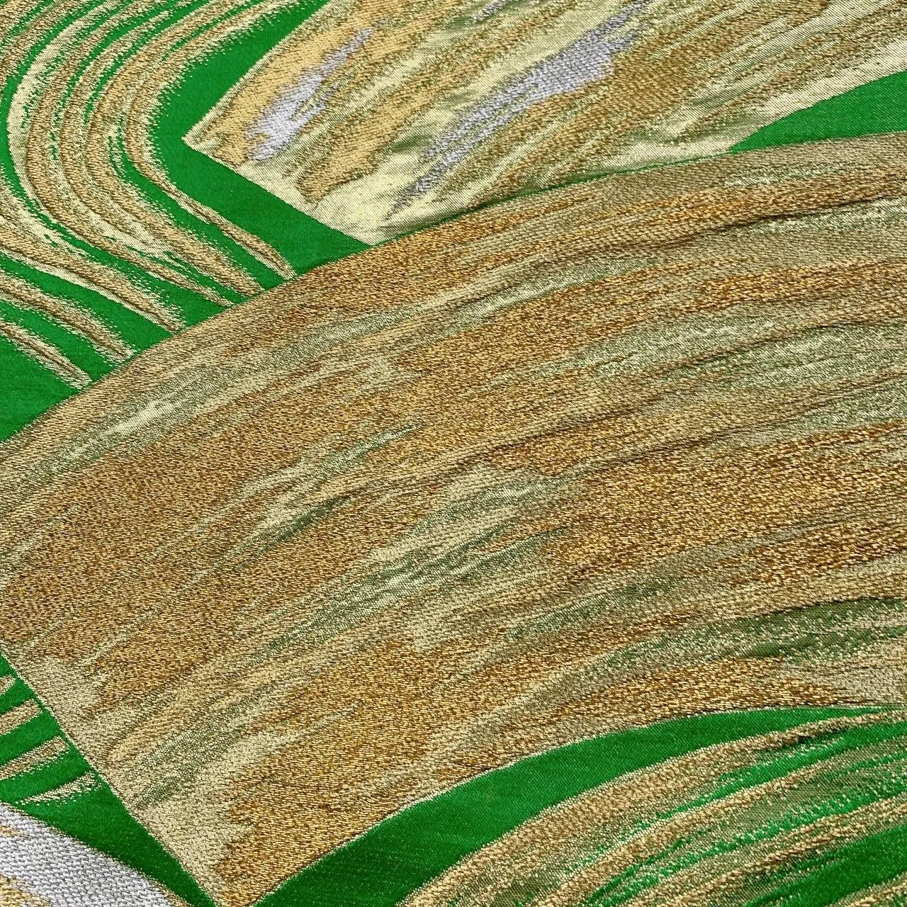 6377# Japanese Vintage Fukuro Obi Belt Kimono Fabric Silk Traditional Green