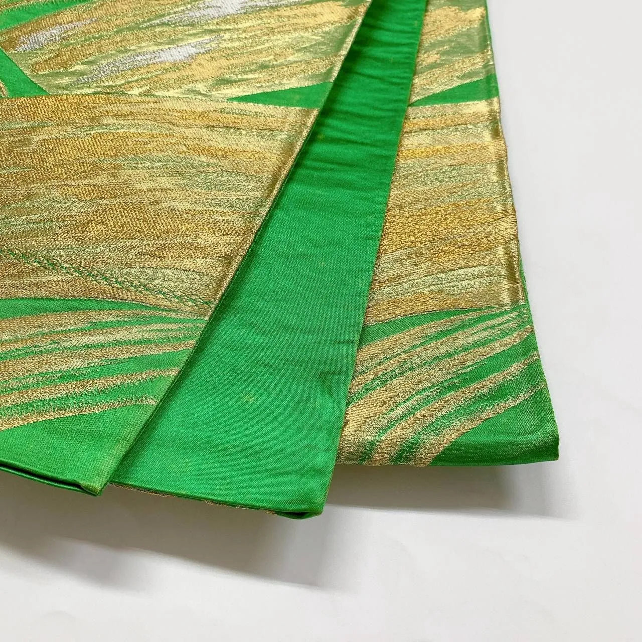 6377# Japanese Vintage Fukuro Obi Belt Kimono Fabric Silk Traditional Green