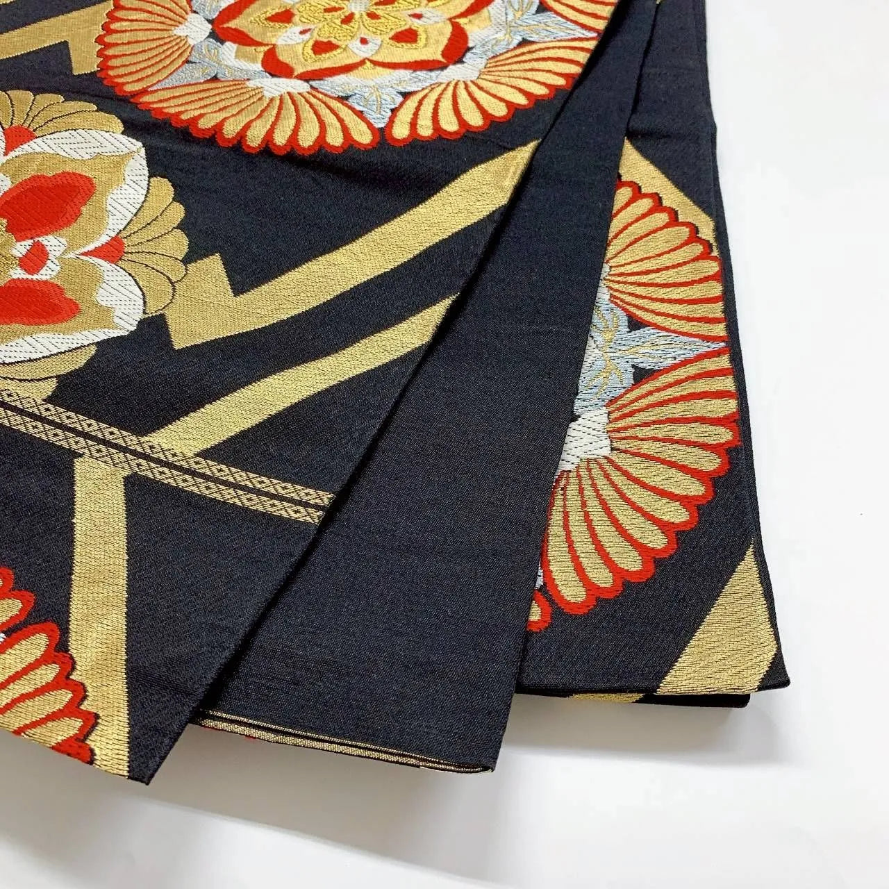 6378# Japanese Vintage Fukuro Obi Belt Kimono Fabric Silk Traditional Black