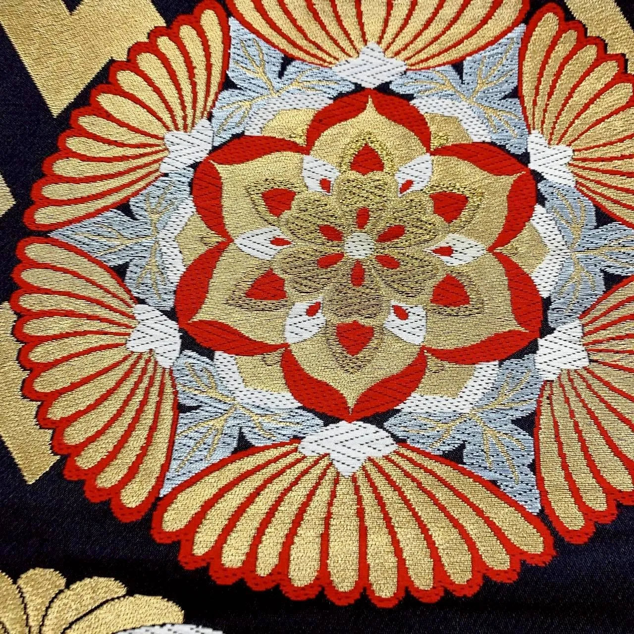 6378# Japanese Vintage Fukuro Obi Belt Kimono Fabric Silk Traditional Black