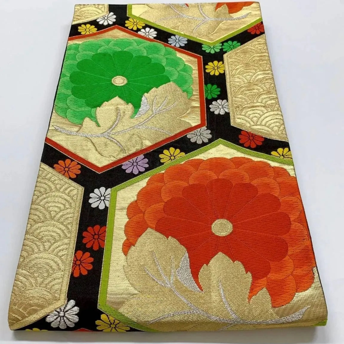 6360# Japanese Vintage Fukuro Obi Belt Kimono Fabric Silk Traditional Embroidery