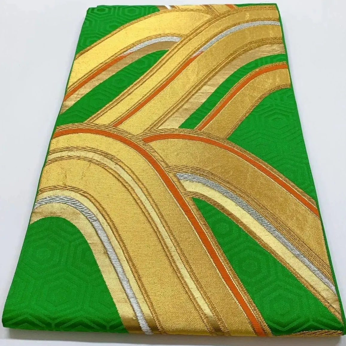 6365# Japanese Vintage Fukuro Obi Belt Kimono Fabric Silk Traditional Green