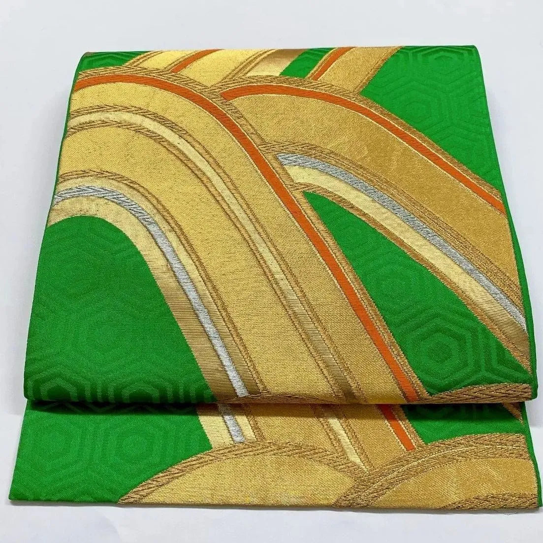6365# Japanese Vintage Fukuro Obi Belt Kimono Fabric Silk Traditional Green