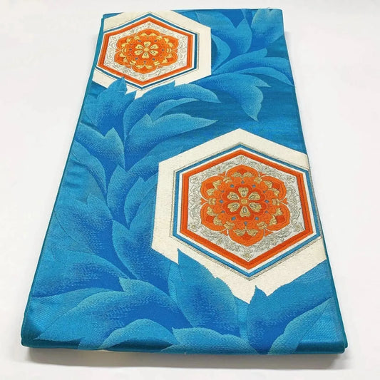 6367# Japanese Vintage Fukuro Obi Belt Kimono Fabric Silk Traditional Embroidery