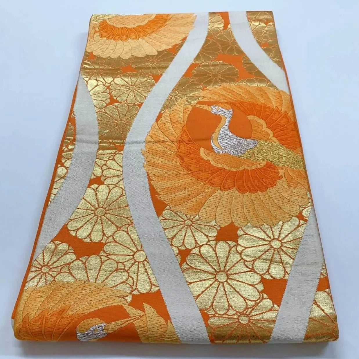 6372# Japanese Vintage Fukuro Obi Belt Kimono Fabric Silk Traditional