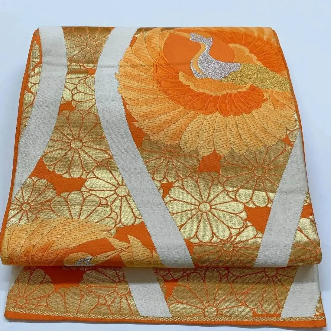 6372# Japanese Vintage Fukuro Obi Belt Kimono Fabric Silk Traditional