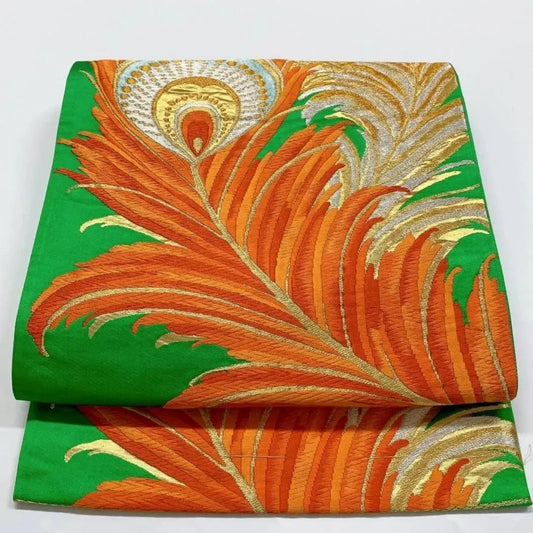 6375# Japanese Vintage Fukuro Obi Belt Kimono Fabric Silk Traditional Embroidery