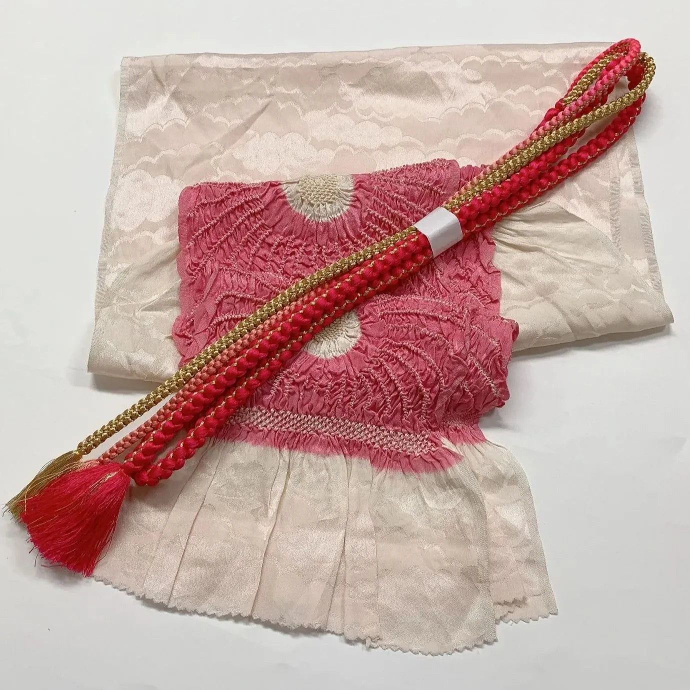 6527# Japanese Kimono Accessory Obiage and Obijime 2-piece Set Silk Shibori