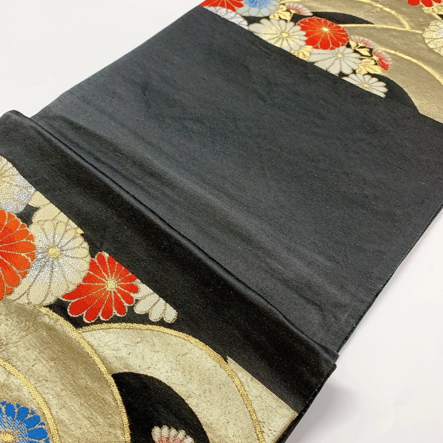 6544# Japanese Vintage Fukuro Obi Belt Kimono Fabric Silk Traditional Black