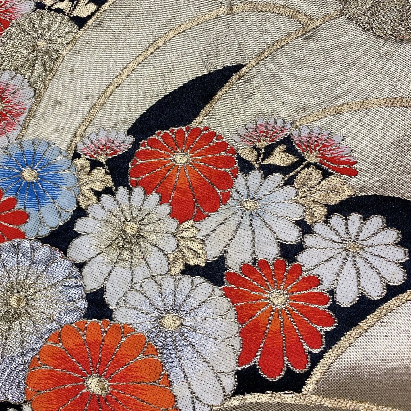 6544# Japanese Vintage Fukuro Obi Belt Kimono Fabric Silk Traditional Black