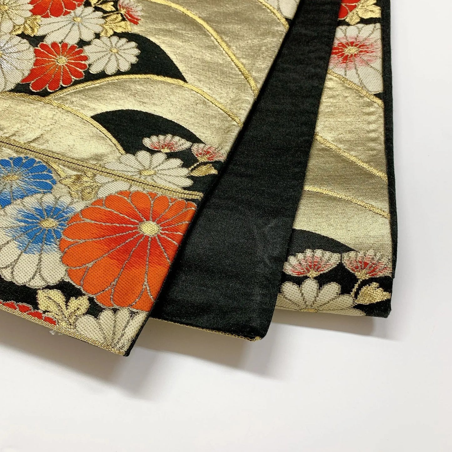 6544# Japanese Vintage Fukuro Obi Belt Kimono Fabric Silk Traditional Black