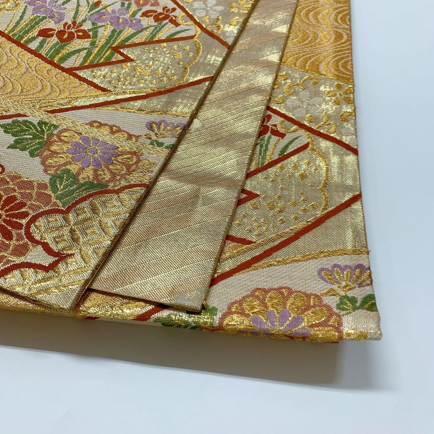 6545# Japanese Vintage Fukuro Obi Belt Kimono Fabric Silk Traditional Gold