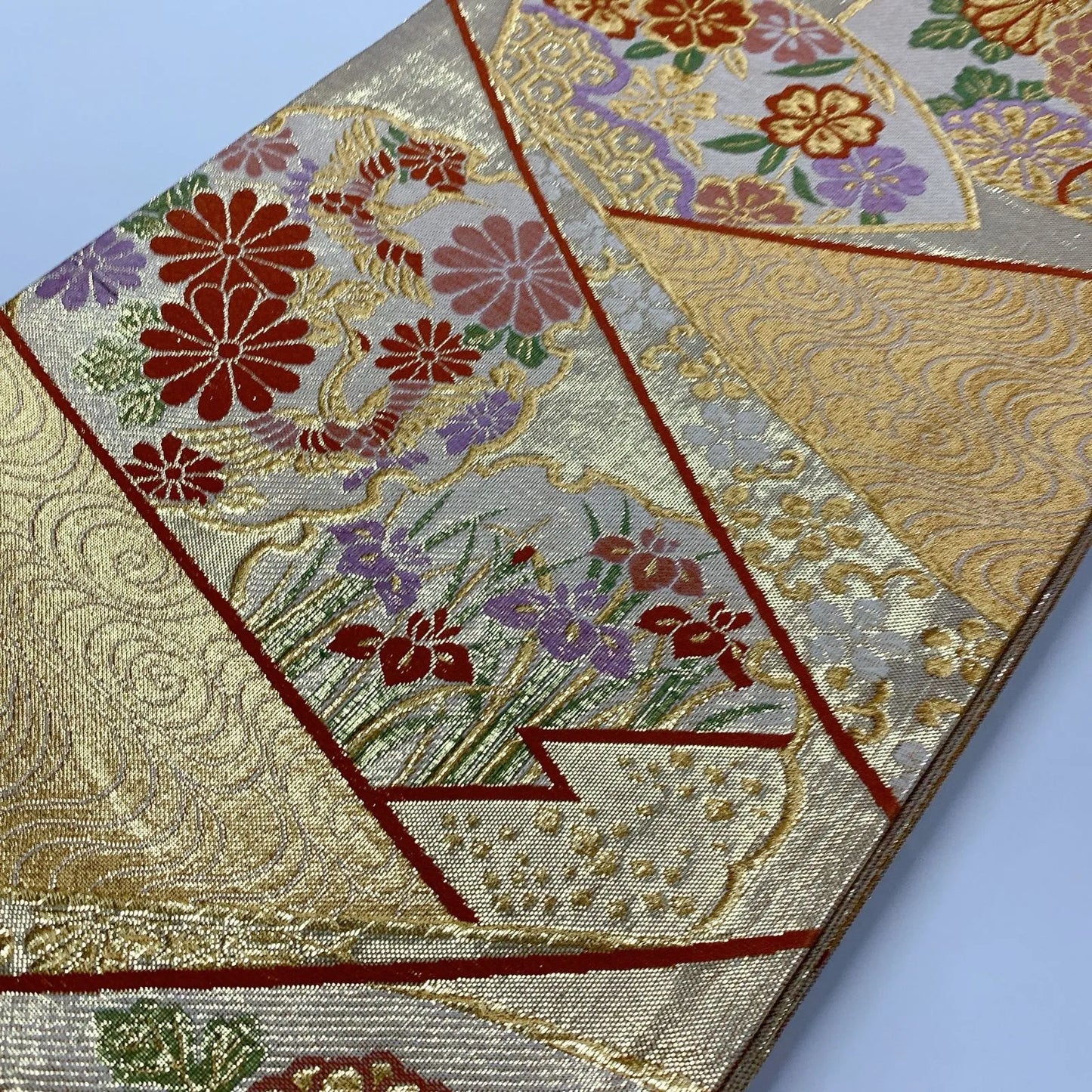 6545# Japanese Vintage Fukuro Obi Belt Kimono Fabric Silk Traditional Gold