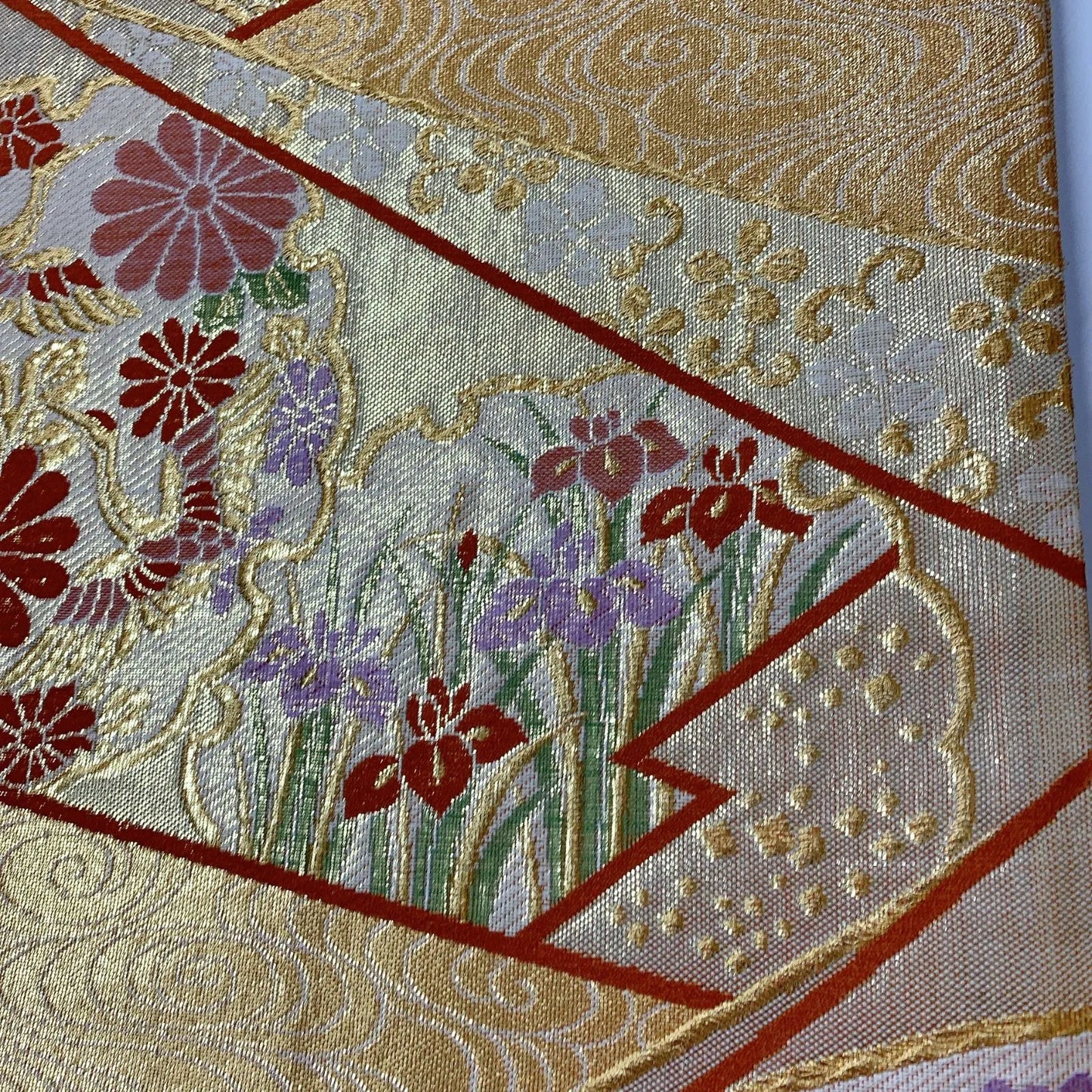 6545# Japanese Vintage Fukuro Obi Belt Kimono Fabric Silk Traditional Gold