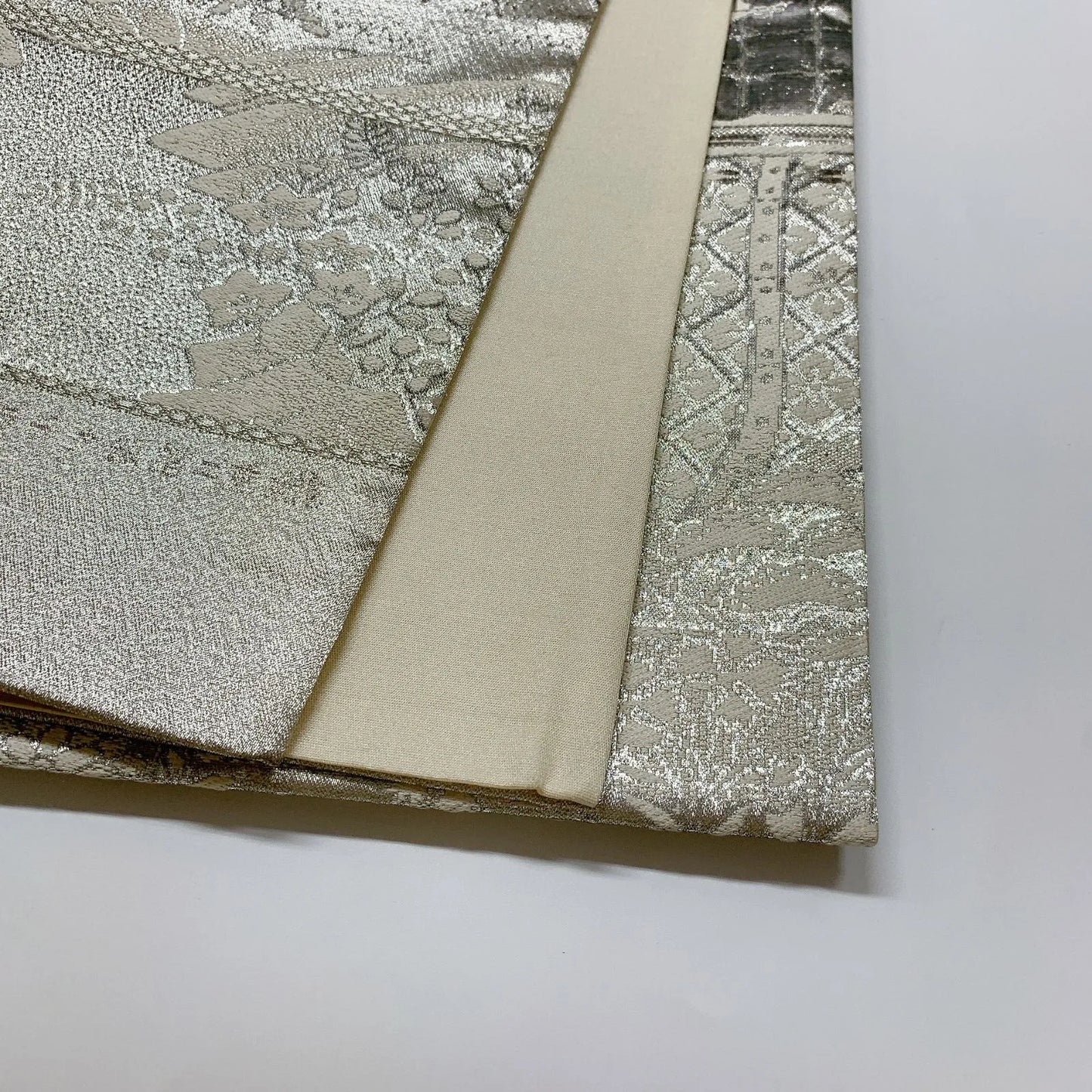 6547# Japanese Vintage Fukuro Obi Belt Kimono Fabric Silk Traditional Silver