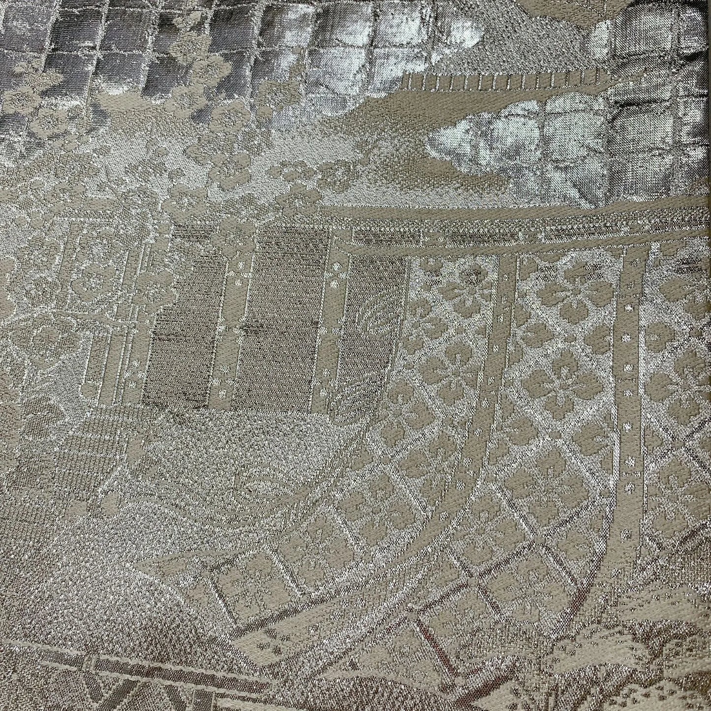 6547# Japanese Vintage Fukuro Obi Belt Kimono Fabric Silk Traditional Silver