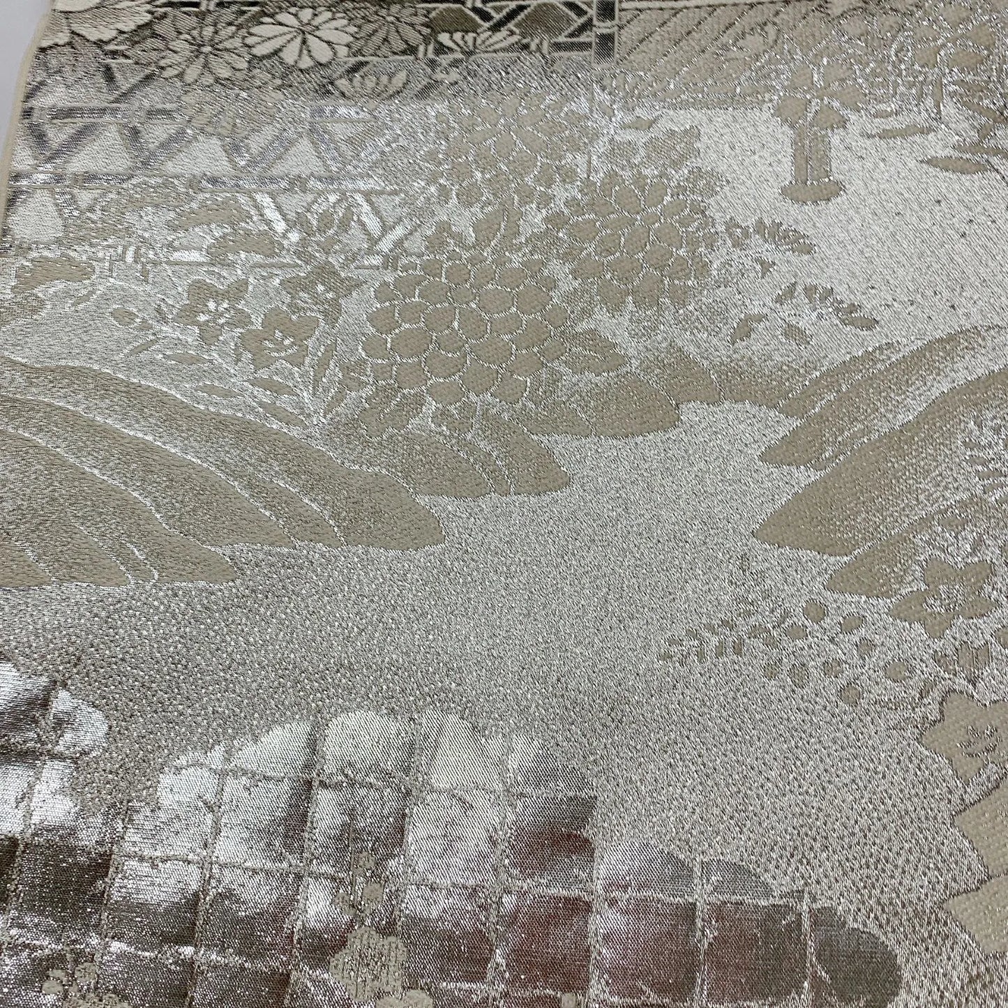 6547# Japanese Vintage Fukuro Obi Belt Kimono Fabric Silk Traditional Silver