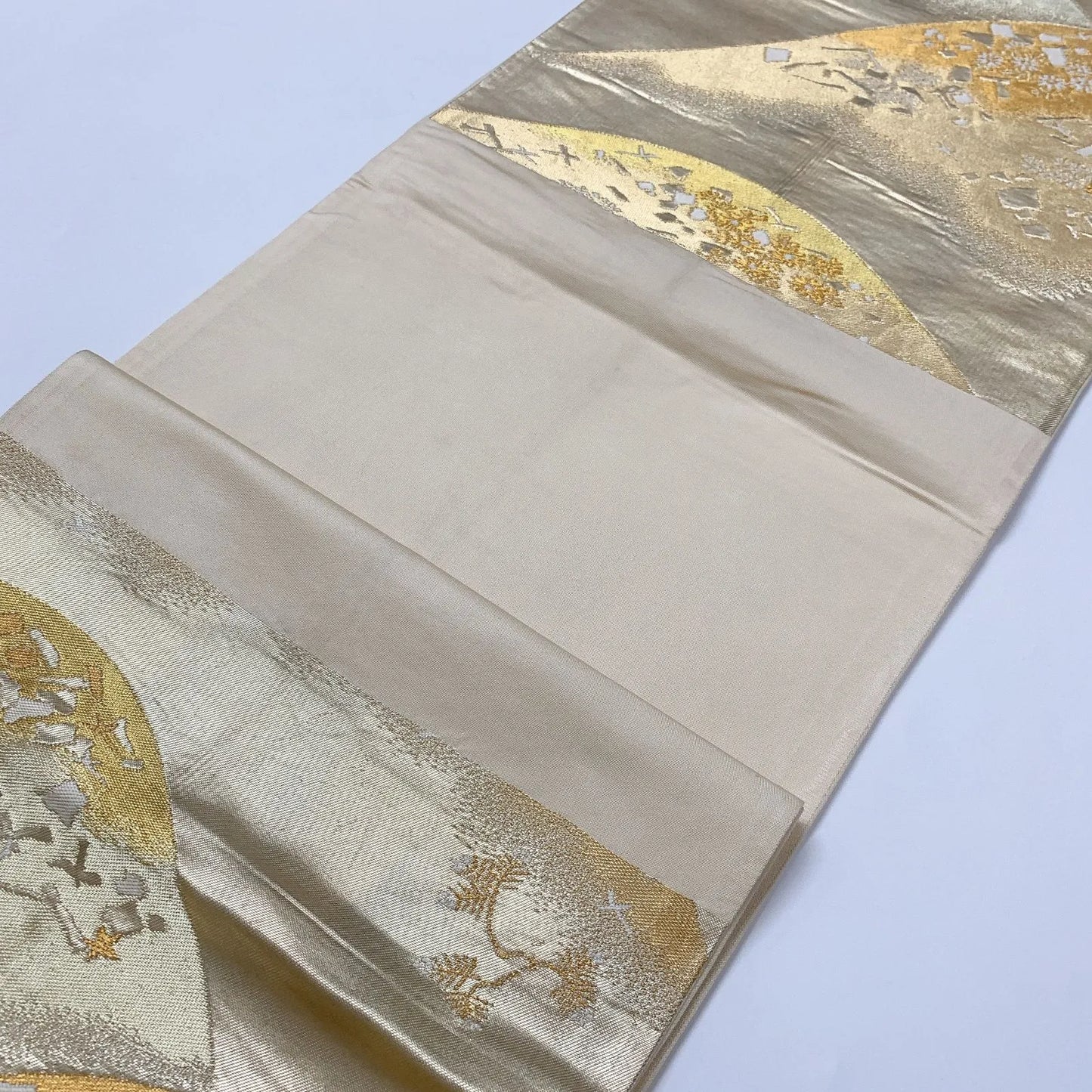 6548# Japanese Vintage Fukuro Obi Belt Kimono Fabric Silk Traditional Gold