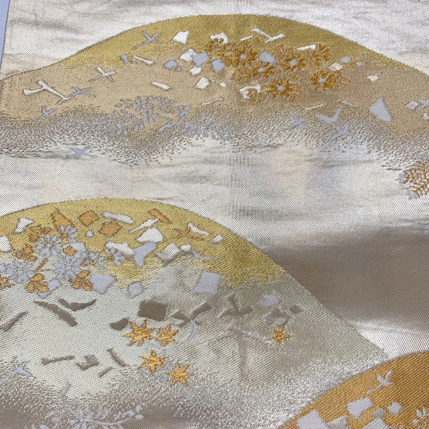 6548# Japanese Vintage Fukuro Obi Belt Kimono Fabric Silk Traditional Gold