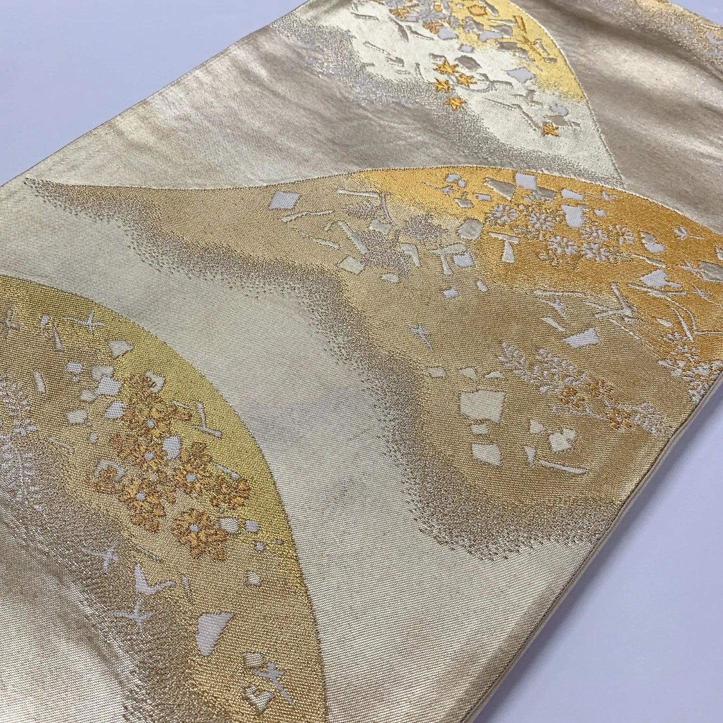 6548# Japanese Vintage Fukuro Obi Belt Kimono Fabric Silk Traditional Gold